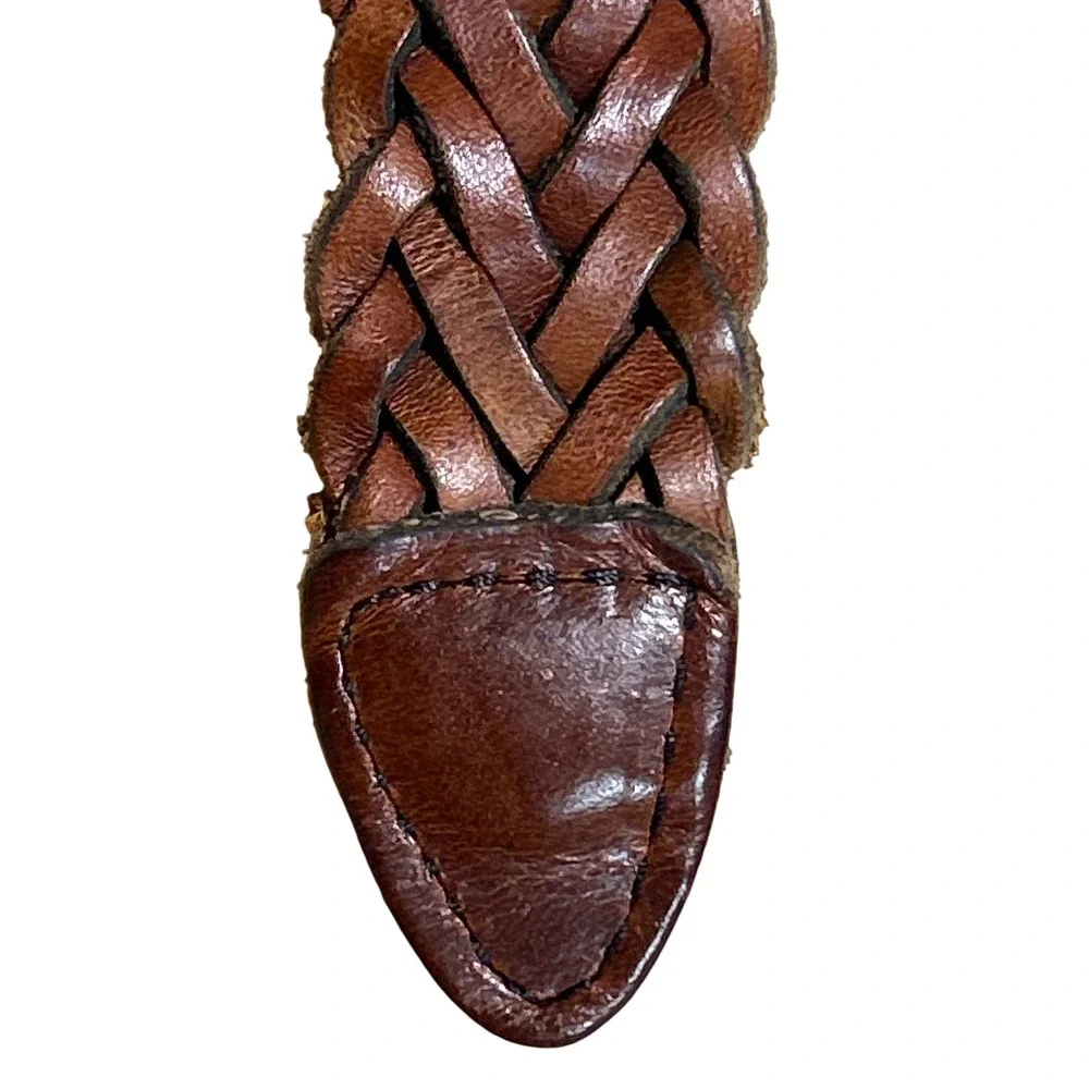 Vintage Brown‎ Braided Woven Leather Belt Size 38 Boho Equestrian